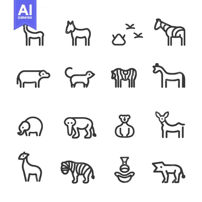 Aset desain premium: Set of 16 Safari Animal Line Icons