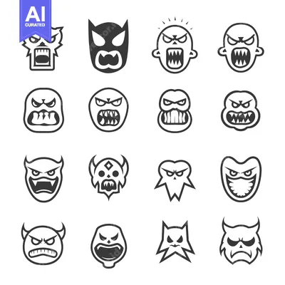 Set of 16 Scary Monster Heads with Various Expressions