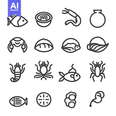 Aset premium populer: Set of 16 Seafood Line Icons