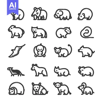 Aset desain premium: Set of 16 Simple Animal Icons in Outline Style
