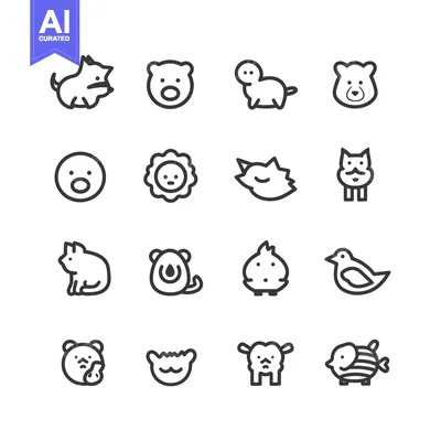 Aset premium populer: Set of 16 Simple Animal Line Icons