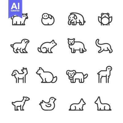 Set of 16 Simple Animal Line Icons