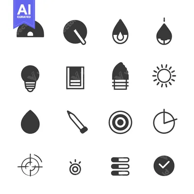 Set of 16 Simple Black and White Icons for User Interface Design