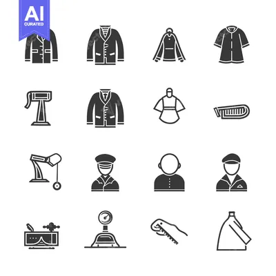 Aset premium populer: Set of 16 simple black and white icons on white background