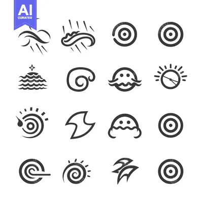Aset desain premium: Set of 16 Simple Black and White Icons Representing the Elements