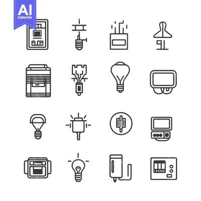 Aset desain premium: Set of 16 Simple Black and White Light Bulb Icons
