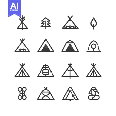 Set of 16 Simple Camping and Hiking Icons