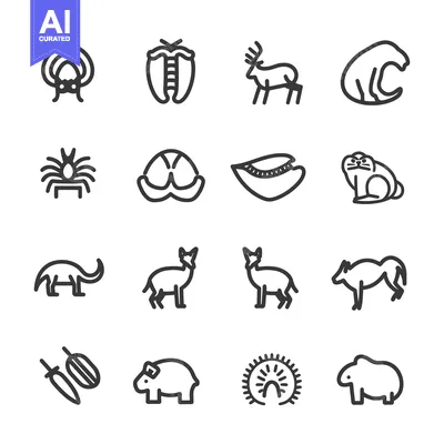 Aset premium populer: Set of 16 Simple Cave Painting Style Animal Icons