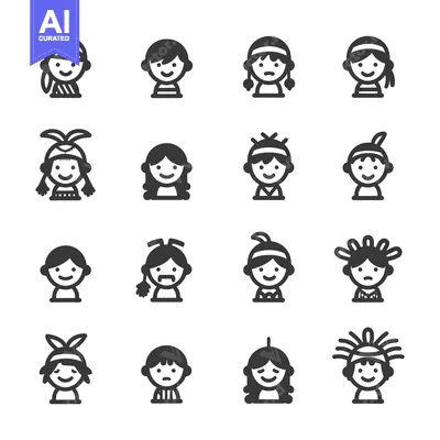 Set of 16 Simple Character Icons in Different Outfits