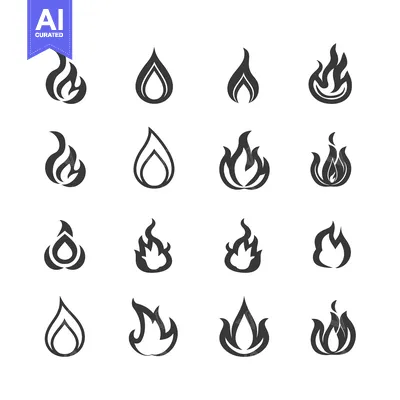 Aset premium populer: Set of 16 Simple Flame Icons in Black and White