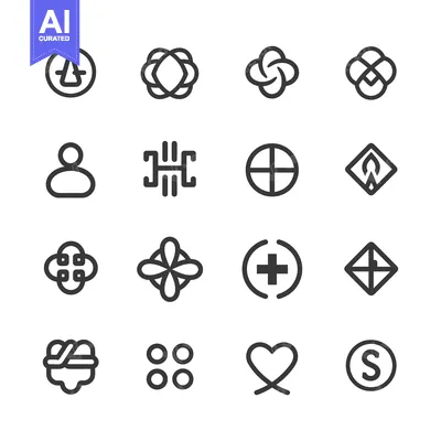 Aset desain premium: Set of 16 Simple Geometric Line Art Logo Design Icons