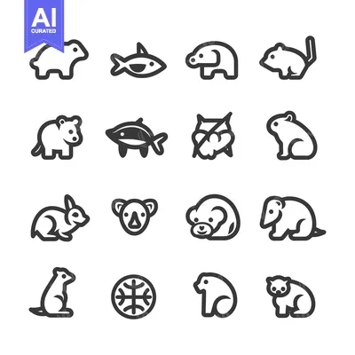 Set of 16 Simple Line Animal Icons