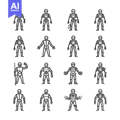 Aset premium populer: Set of 16 Simple Line Art Skeleton Illustrations