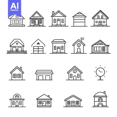 Aset premium populer: Set of 16 Simple Line House Icons