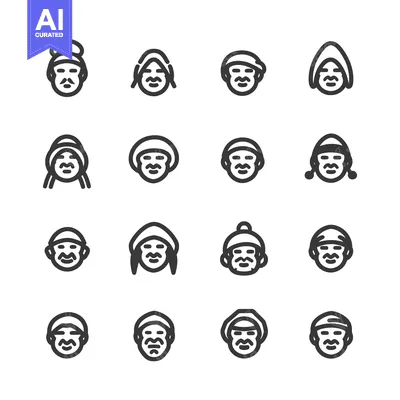 Popular premium asset: Set of 16 Simple Line Icons Featuring Men Wearing Various Hats