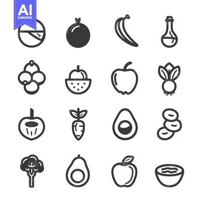 Aset premium populer: Set of 16 Simple Line Icons for Fruits, Vegetables, and Food