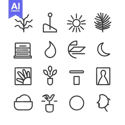 Aset premium populer: Set of 16 Simple Line Icons for Nature, Plants, and Objects