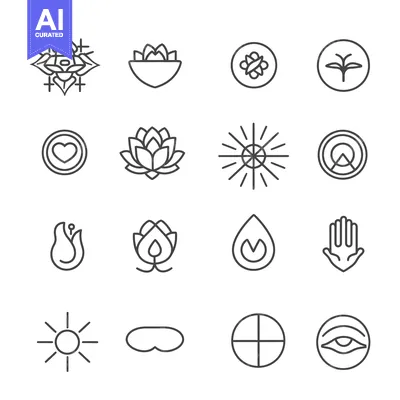 Aset desain premium: Set of 16 Simple Line Icons for Wellness, Spirituality and Nature