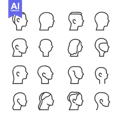 Aset desain premium: Set of 16 Simple Line Icons of Human Head in Profile View