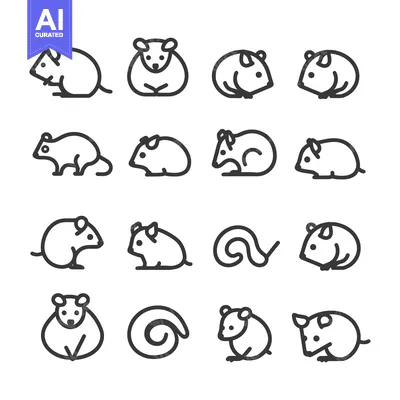 Aset premium populer: Set of 16 Simple Line Icons of Mice in Different Poses
