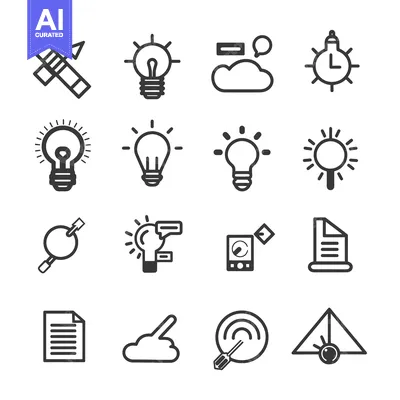 Set of 16 Simple Line Icons Related to Ideas and Thinking