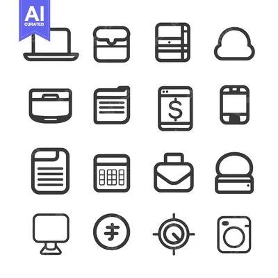 Set of 16 Simple Line Icons Related to Technology and Finance