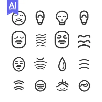 Aset premium populer: Set of 16 Simple Line Icons Representing Facial Expressions and Waves