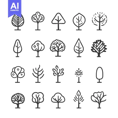 Popular premium asset: Set of 16 Simple Line Tree Icons