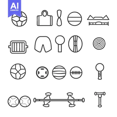 Set of 16 Sport Balls and Equipment Line Icons
