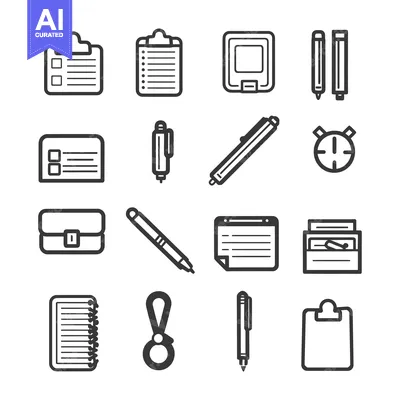 Aset desain premium: Set of 16 Stationery and Office Supplies Icons