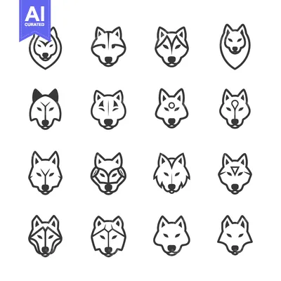 Aset premium populer: Set of 16 Stylized Wolf Head Line Icons