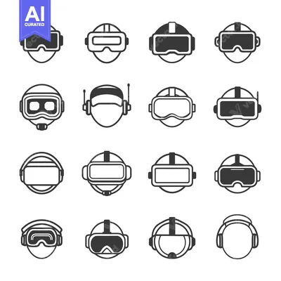 Aset premium populer: Set of 16 VR and ski goggles icons in black and white