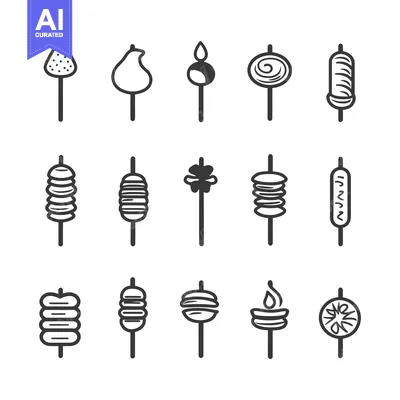Aset desain premium: Set of 18 Black and White Skewer Food Icons