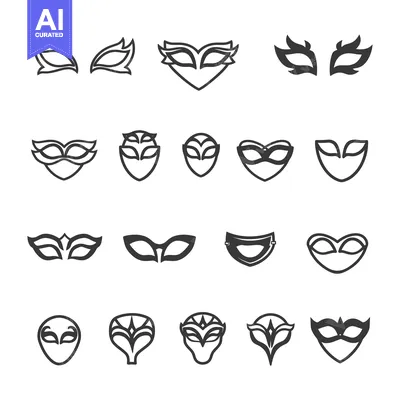 Set of 18 different stylized masquerade mask icons