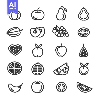 Set of 18 Line Icons of Fruits and Vegetables