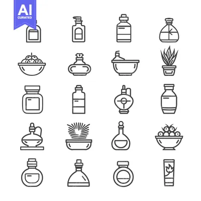 Aset premium populer: Set of 18 Line Icons Representing Various Aromatherapy Products and In