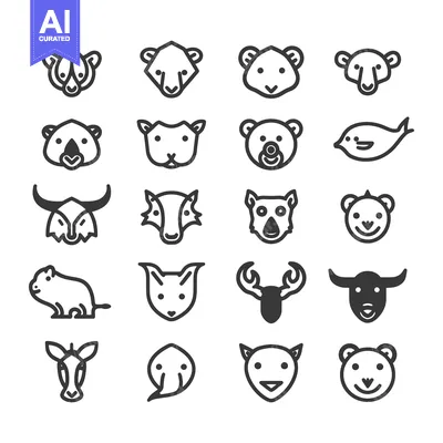 Aset desain premium: Set of 18 Simple Animal Head Icons