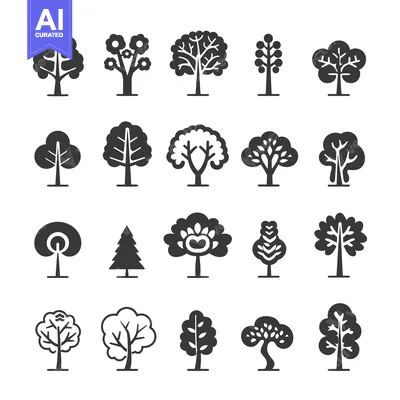Aset premium populer: Set of 18 Simple Black and White Tree Icons