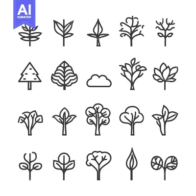 Aset premium populer: Set of 18 Simple Line Icons of Different Trees and Plants