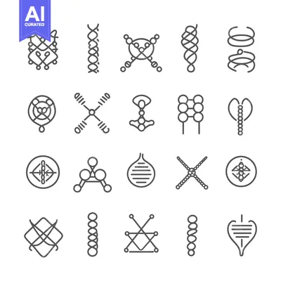 Aset desain premium: Set of 20 abstract geometric shapes and patterns in line art style