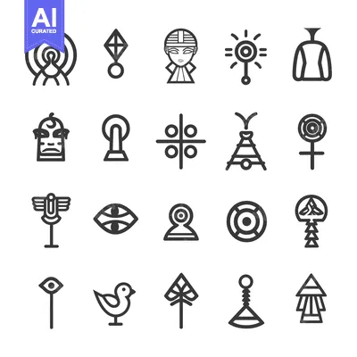Set of 20 Ancient Egyptian Mythology Symbols and Glyphs