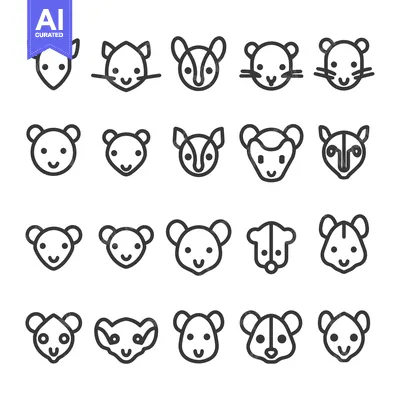 Popular premium asset: Set of 20 Animal Face Icons in Outline Style