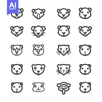 Aset premium populer: Set of 20 Animal Head Icons with Line Art Style