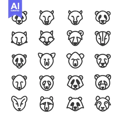 Aset desain premium: Set of 20 Animal Heads in Minimalist Line Art Style