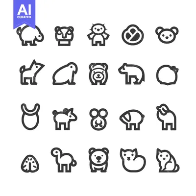 Aset premium populer: Set of 20 Animal Icons in Black and White Outline Style