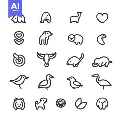 Set of 20 Animal Line Icons