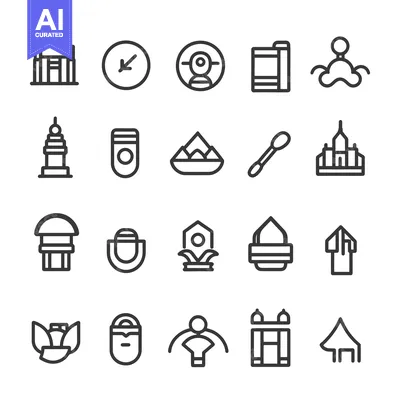 Set of 20 Architectural Building Line Icons