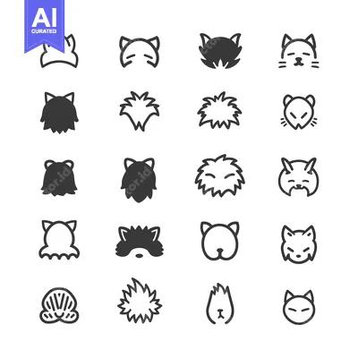 Aset desain premium: Set Of 20 Black And White Cat Head Icons 37213