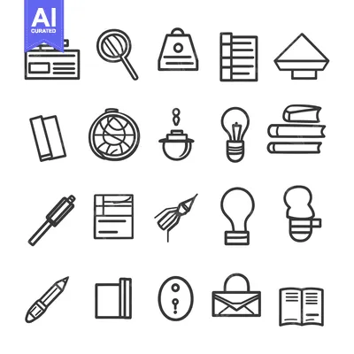 Aset premium populer: Set of 20 Black and White Line Icons for Education and Business