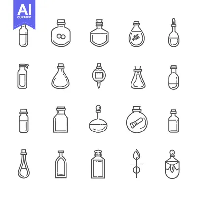 Set of 20 Bottle Icons in Grey Color